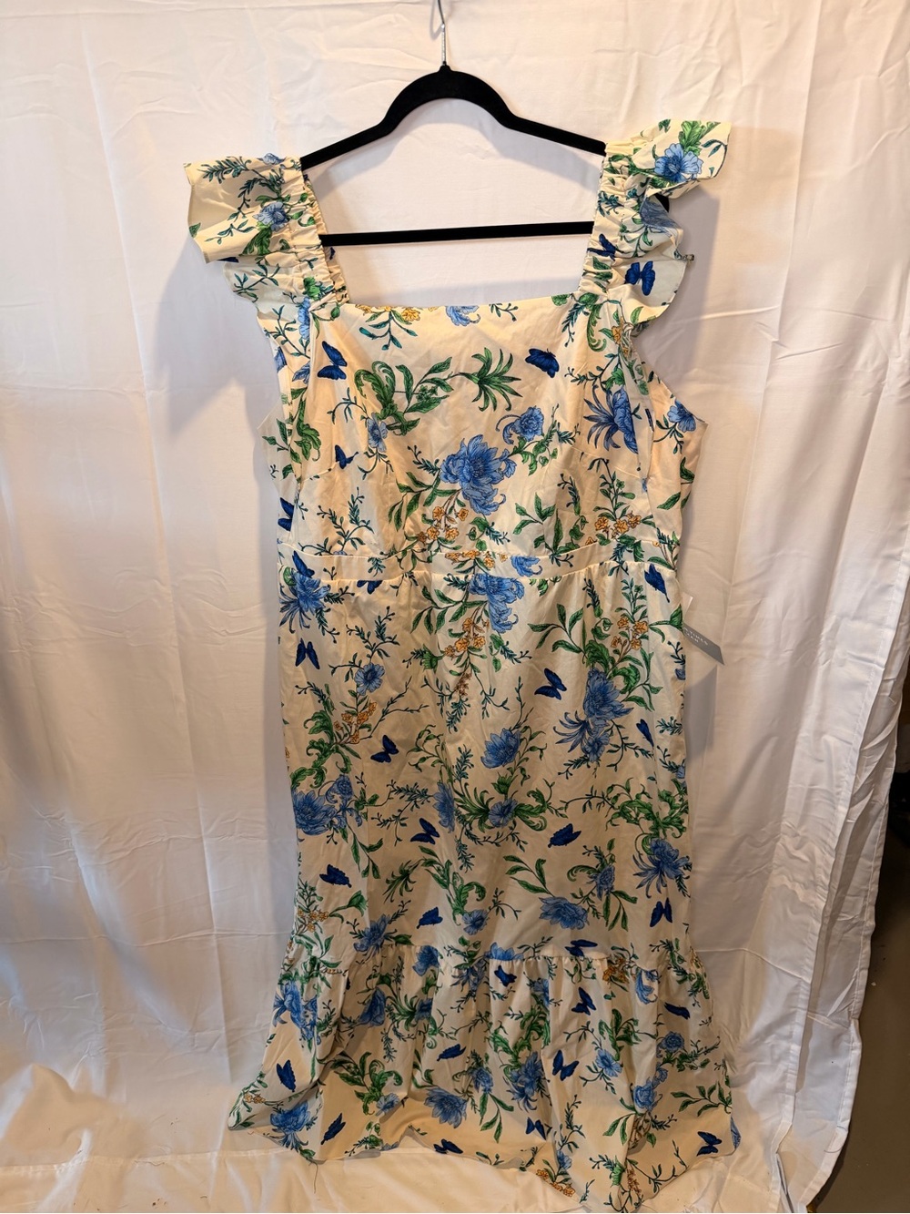 London Times Cream Maxi Dress with Blue and Green Floral Print